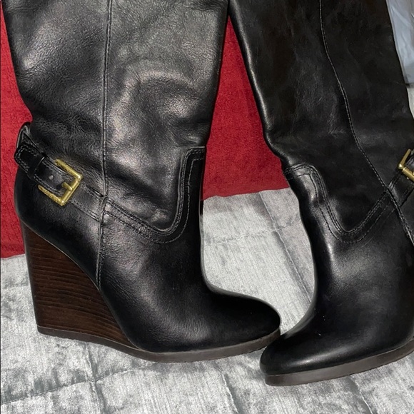 Coach Tall black leather wedge boots - Picture 1 of 14
